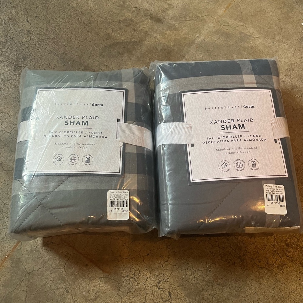NWT PotteryBarn Xander Plaid Sham Set of 2